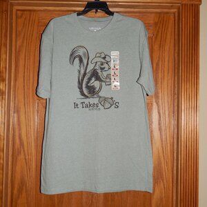 NEW Men's Size Large L Funny Cowboy Squirrel Humor "It Takes Nuts" Tee Shirt